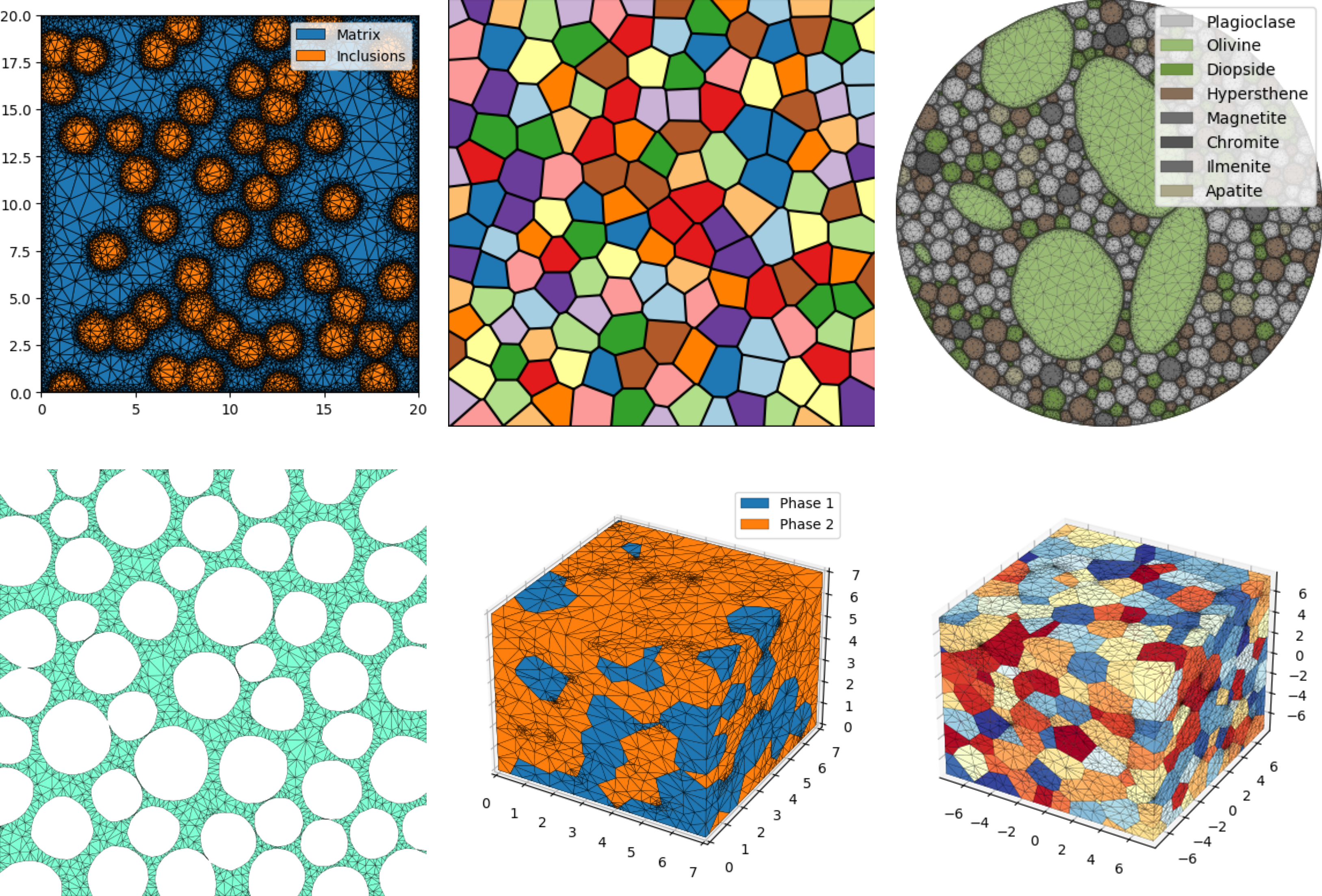Several examples created using MicroStructPy.